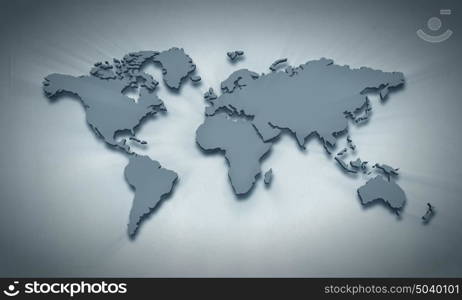 Conceptual image with world map on concrete wall. World map