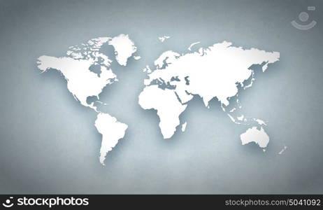 Conceptual image with world map on concrete wall. World map