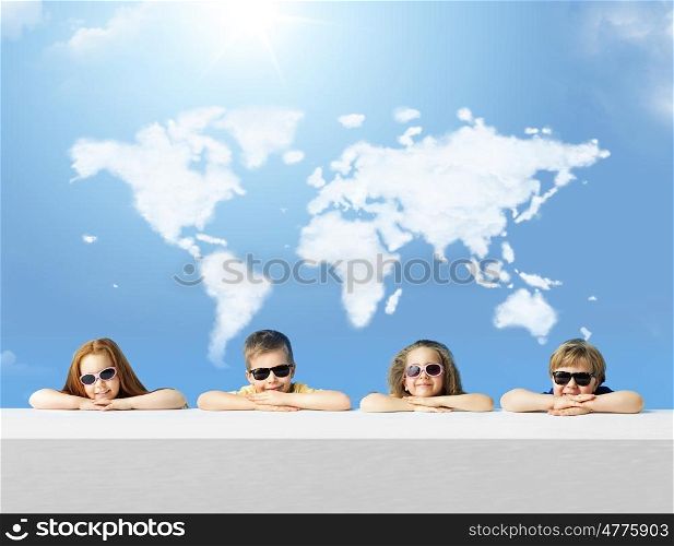Conceptual photo of chlidren with a cloud map