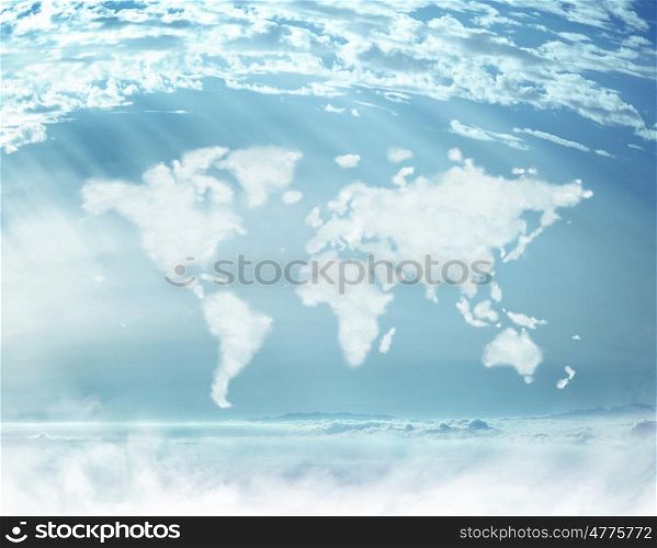 Conceptual photo of dense clouds in the worldwide shape