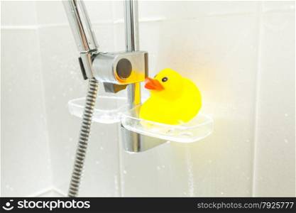 Conceptual photo of rubber duck at shower