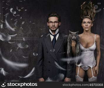 conceptual picture of a young couple in the grungy room