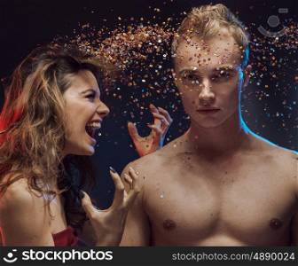 Conceptual picture of an arguing young couple