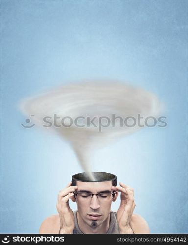 Conceptual portrait of a young guy with lots of problems