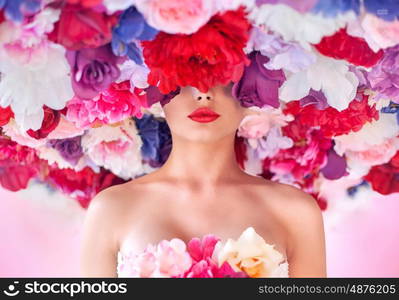 Conceptual portrait of the woman with giant chaplet