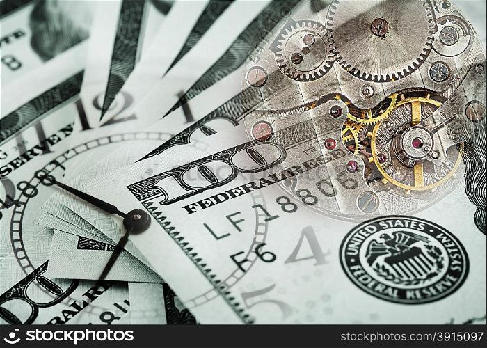 Conceptual the background time costs money stained in green. Conceptual the background time costs money