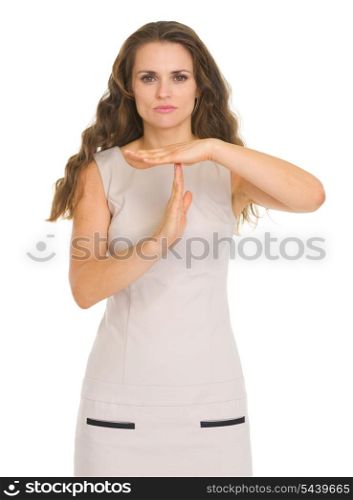Concern young woman showing stop gesture