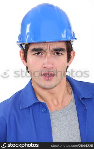 Concerned construction worker