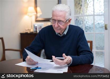 Concerned Senior Man Reviewing Domestic Finances