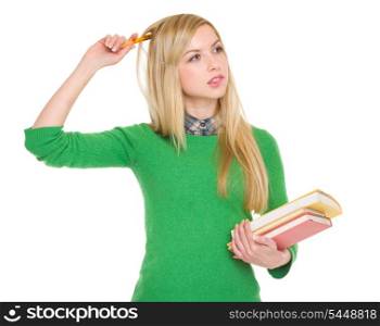 Concerned student girl with books