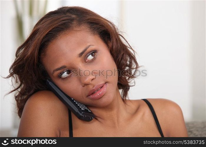 Concerned woman on the telephone