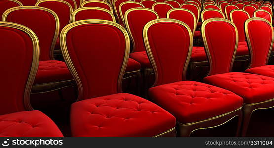 concert hall with red seat 3d rendering