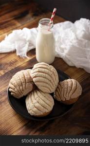 Conchas. Mexican sweet bread roll with seashell-like appearance, Usually eaten with coffee or hot chocolate at breakfast or as an afternoon snack.