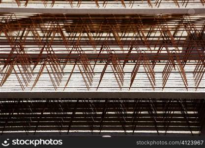 Concrete and steel beams for construction, stacked pattern