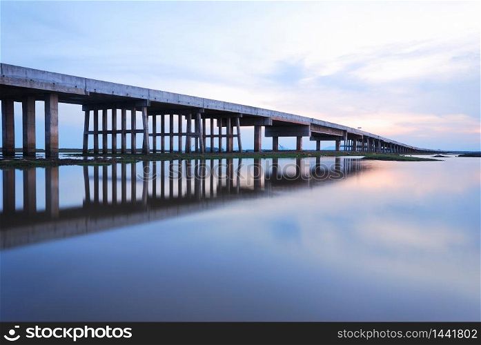 Concrete Bridge over the water. Horizontal shot