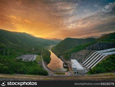 concrete dam for hydro electric power plant with beautiful sky background