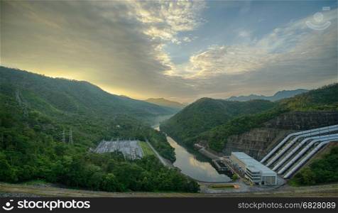 concrete dam for hydro electric power plant with beautiful sky background