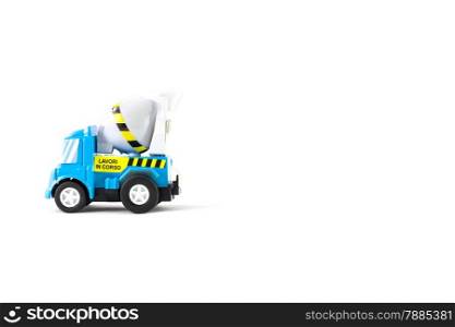 Concrete mixer Toys Truck. Men at work. Road up
