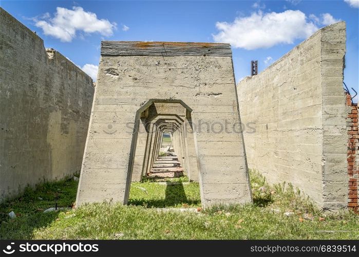 concrete ruins of one of five reduction plants and pump stations manufacturing potash during World War I near Antioch, Nebraska