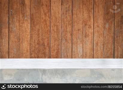 Concrete table top with old wooden background and texture