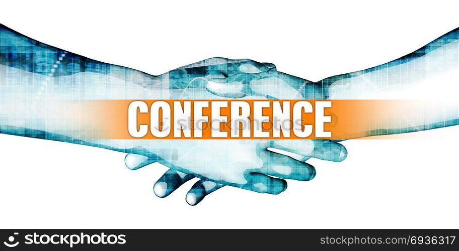 Conference Concept with Businessmen Handshake on White Background. Conference