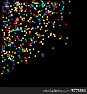 confetti background. red, blue, green, yellow on black. carnival decoration