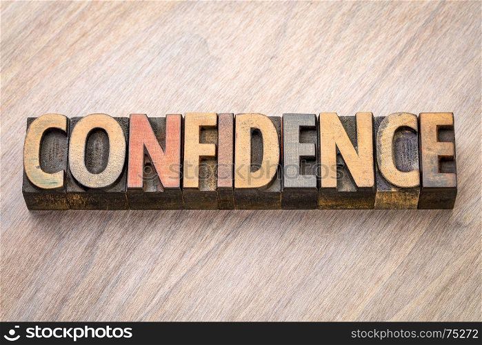 confidence word abstract in vintage letterpress wood type