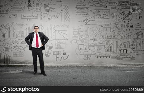 Confident businessman. Middle aged confident businessman hands on waist