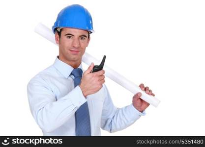 Confident foreman on white background