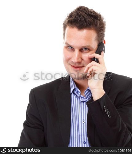 confident mature man talking on his mobile phone isolated on white background