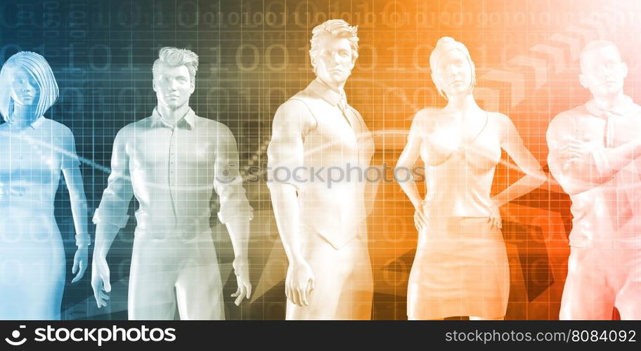 Confident Successful Business Team Standing on Technology Background. Confident Successful Business Team