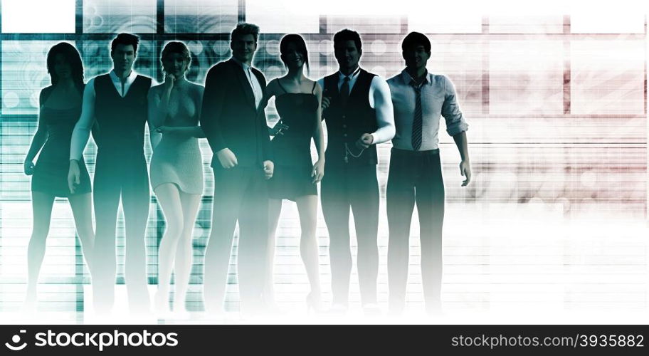 Confident Team of Professional Business People Smiling. Abstract Technology