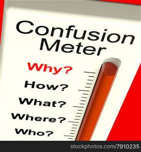 Confusion Meter Shows Indecision And Dilema. Confusion Meter Showing Indecision And Dilema