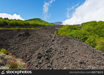 Congealed Black Lava on the Slopes of Mount Etna in Sicily