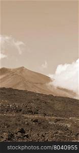 Congealed Black Lava on the Slopes of Mount Etna in Sicily, Vintage Style Sepia