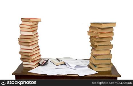 Conglomeration of various books on the desktop on a white background