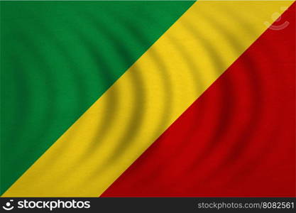 Congo Republic national official flag. African patriotic symbol, banner, element, background. Correct colors. Flag of Republic of the Congo wavy, detailed fabric texture, accurate size, illustration