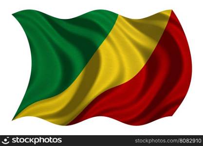 Congo Republic national official flag. African patriotic symbol, banner, element, background. Correct colors. Flag of Republic of the Congo wavy isolated on white, real fabric texture, 3D illustration