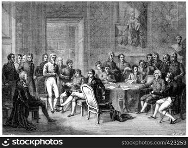 Congress of Vienna, vintage engraved illustration. History of France ? 1885.