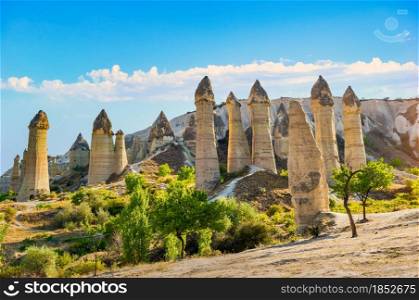 Conical mountains in Valley of Love, Cappadocia. Valley of Love