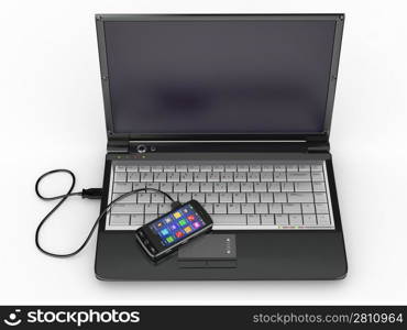 Connect. Laptop and cell phone concept on white background. 3d