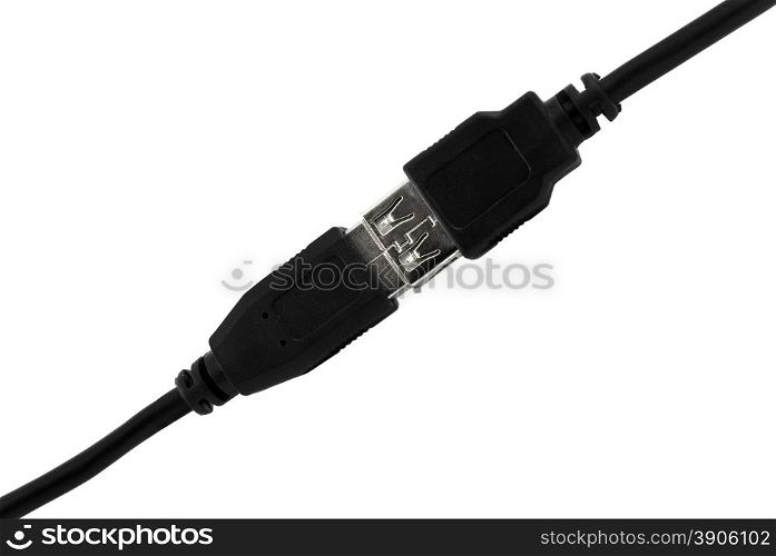 Connected usb cable isolated on white