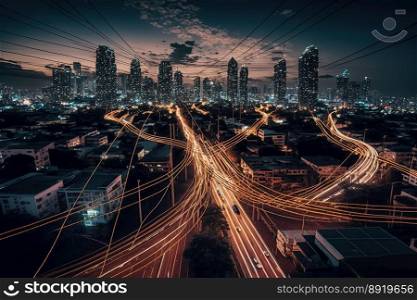 Connection lines and smart cities. created with Generative AI