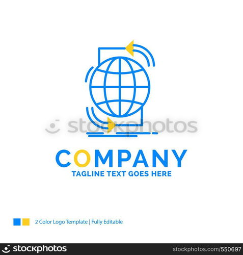 Connectivity, global, internet, network, web Blue Yellow Business Logo template. Creative Design Template Place for Tagline.