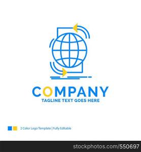 Connectivity, global, internet, network, web Blue Yellow Business Logo template. Creative Design Template Place for Tagline.