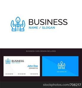 Conservation, Plant, Hand, Energy Blue Business logo and Business Card Template. Front and Back Design