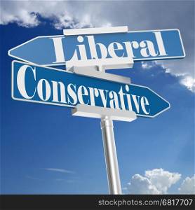Conservative and liberal signs, 3D rendering