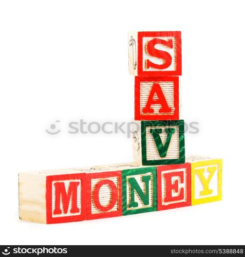 "Construcrion from alphabet blocks "save money". Investment concept"