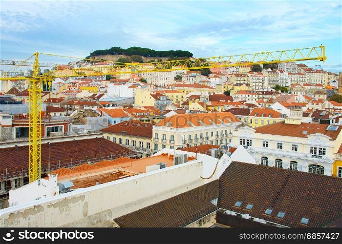 Construction activity in an Old Town of Lisbon, Portugal