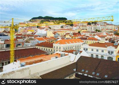 Construction activity in an Old Town of Lisbon, Portugal